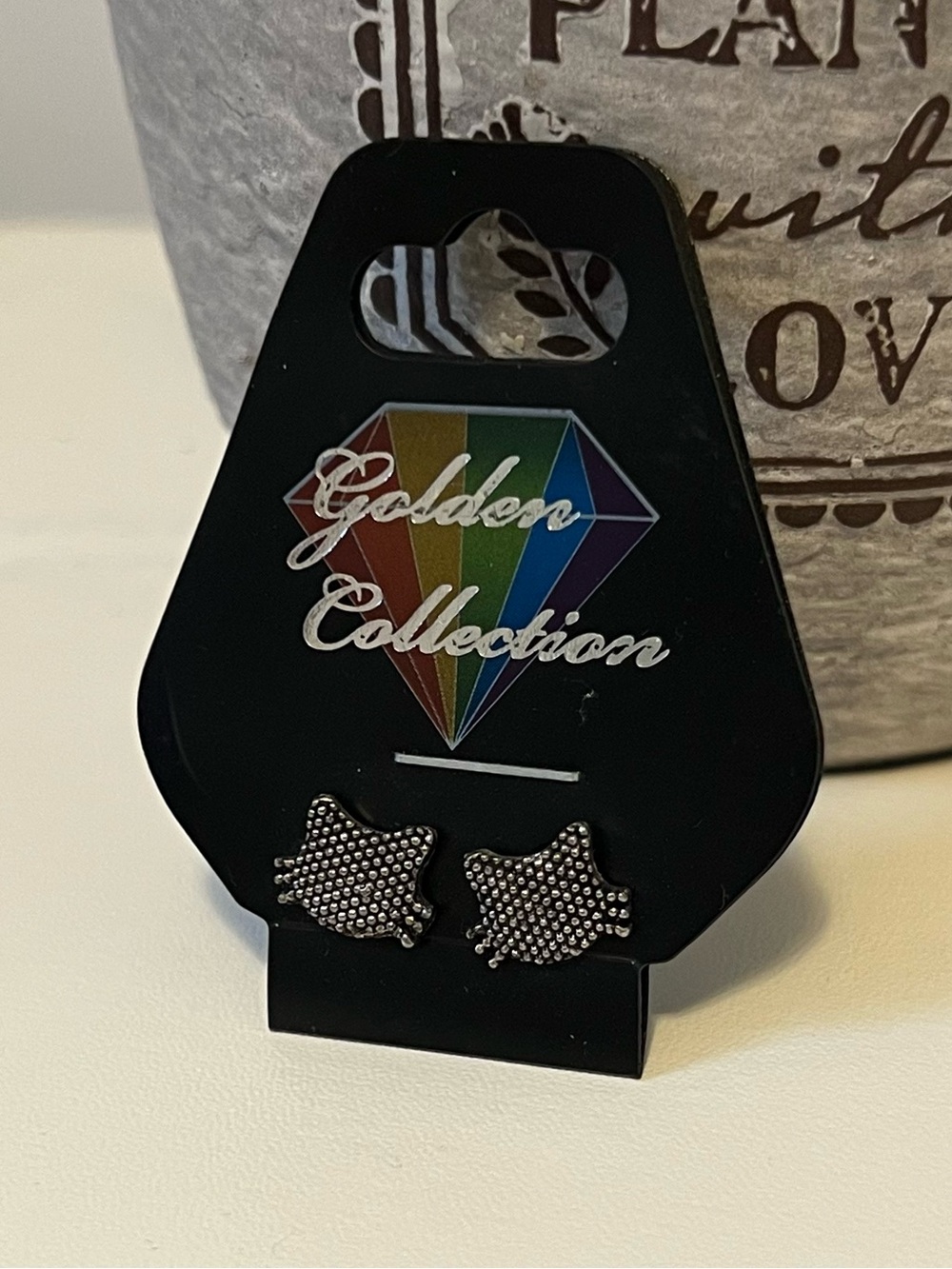 NWT Silver Textured Cat Stud Earrings